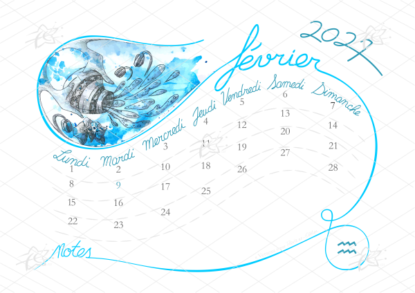 calendrier 2027 janvier signe astrologique verseau illustration numérique téléchargement illimité