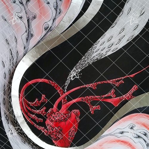 Cœur Corail œuvre numérique unique en acrylique 30x40cm textures océaniques téléchargement HD 300 dpi