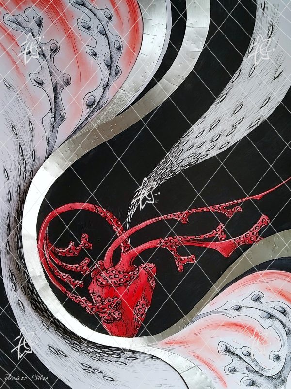 Coeur Corail floriane Esther oeuvre 300X400mm téléchargement numérique unique Cœur Corail œuvre numérique unique en acrylique 30x40cm textures océaniques téléchargement HD 300 dpi