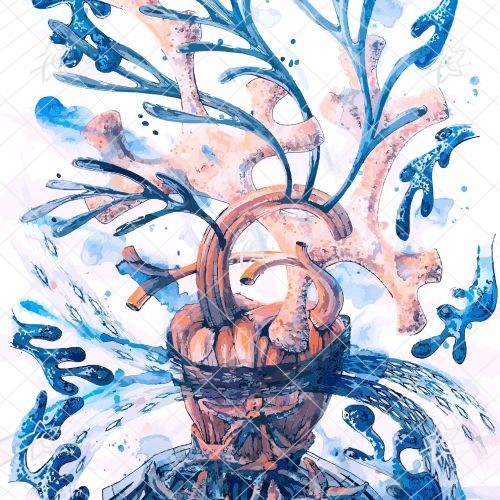 Coeur ocean 105x148mm oeuvre numérique téléchargement illimité Cœur Océan œuvre numérique unique en acrylique 10.5x14.8 cm textures océaniques téléchargement HD 300 dpi