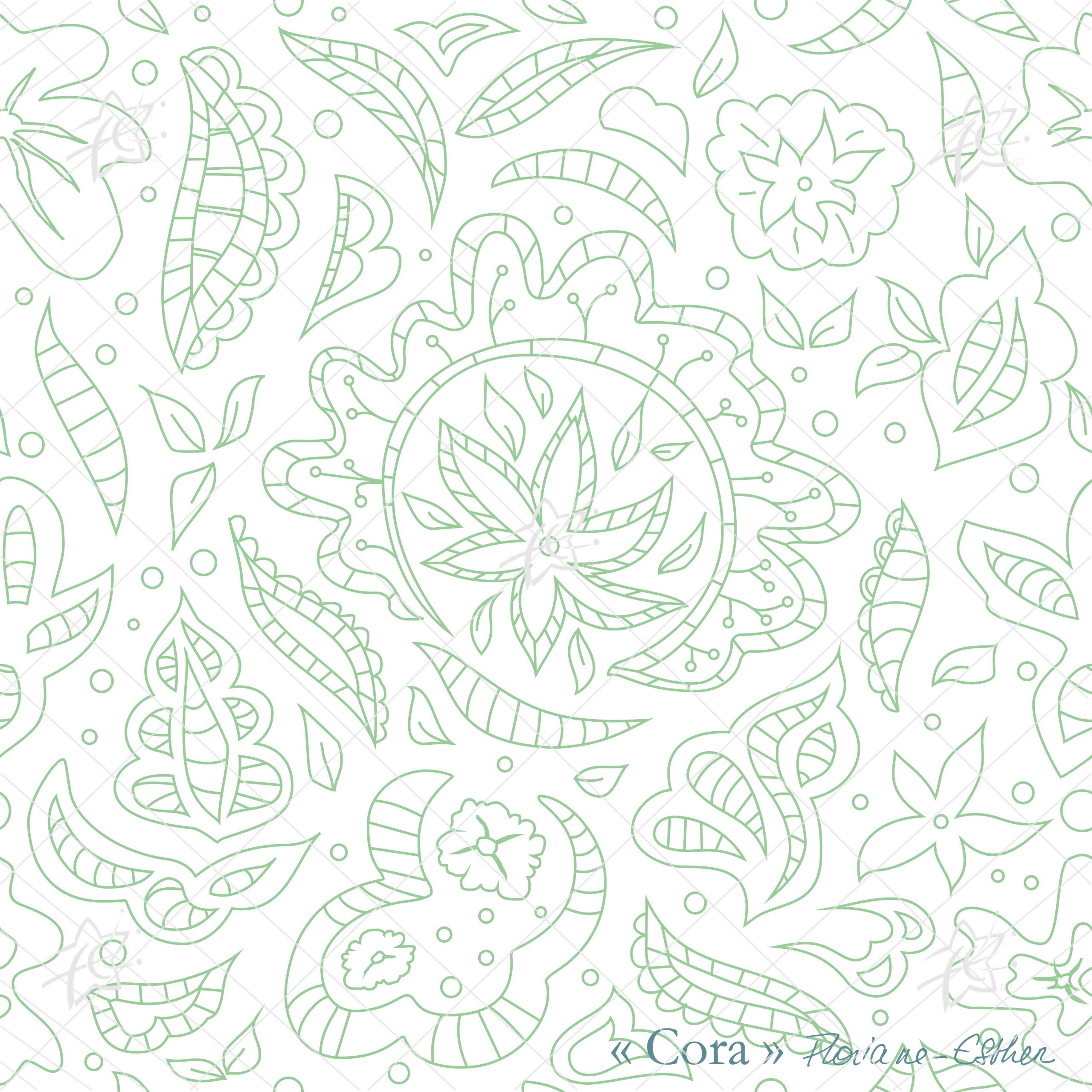 Floriane Esther Frida papier peint échantillons 25x25cm vert fond transparent