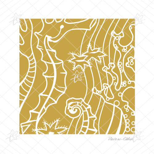 Floriane Esther hyppocampe 2 ocre bretagne motif illustration carterie 140x140 Floriane Esther carterie illustration hippocampe négatif ocre