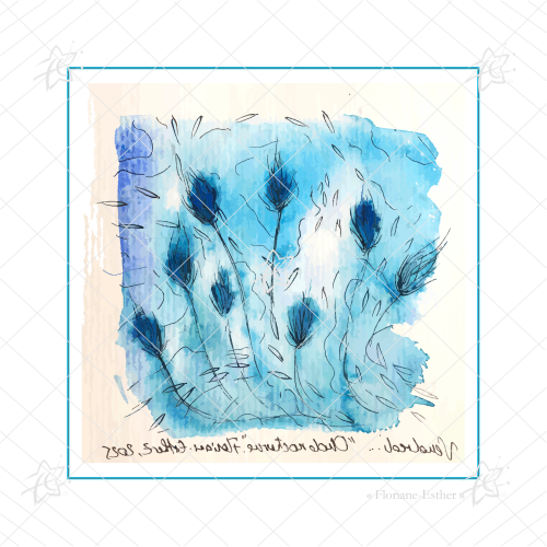 Floriane Esther carterie carte carrée 14 cm illustration fleurs bord de mer bleu chaton