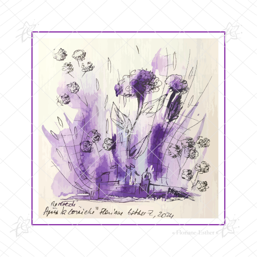 Floriane Esther carterie carte carrée 14 cm illustration fleurs mauve bord de mer et gypsophile