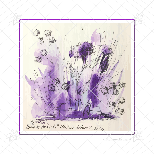Floriane Esther illustration fleurs gypsophile mauve carterie anniversaire fête Floriane Esther carterie carte carrée 14 cm illustration fleurs mauve bord de mer et gypsophile