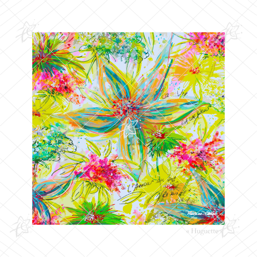 Huguette fleurs carte carrée 15 X 15 cm impressions occasions décoration intérieure illustrations florales et végétales en haute définition pour design et impression