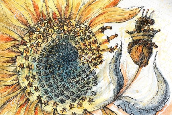 Le Tourne-soi floriane esther oeuvre 270X180mm téléchargement illimité le tourne soi illustration tournesol acrylique encre ormat 270X180mm téléchargement illimité